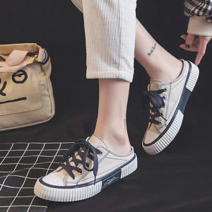 IELGY แฟชั่นของผู้หญิงลื่นบนรองเท้าผ้าใบผลักดันขี้เกียจครึ่ง