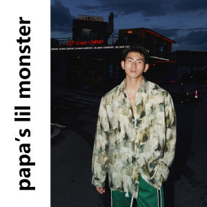 Papas lil monster | Áo Sơ Mi Dài Tay In Hoa Phong Cách Thư giãn