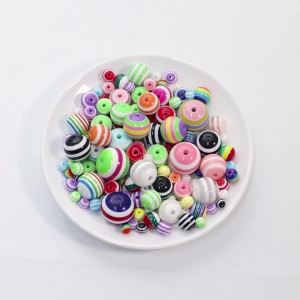 10-100pcs/lot 6-20mm Resin Round Beads Colored Stripes Loose Spacer Beads For DIY Charms Bracelet Pen Jewelry Decor Accessories