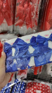 โบว์นักเรียนสีน้ำเงิน ขนาด กลาง แพ็ค 12 ชิ้น ริบบิ้น ผูกผม ถูกระเบียบ