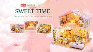 Emerie Yara DIY Miniature Dollhouse Kit - Sweet Time - w/ LED Lights Music Box Dust Cover - Hobby | Craft | Gifts