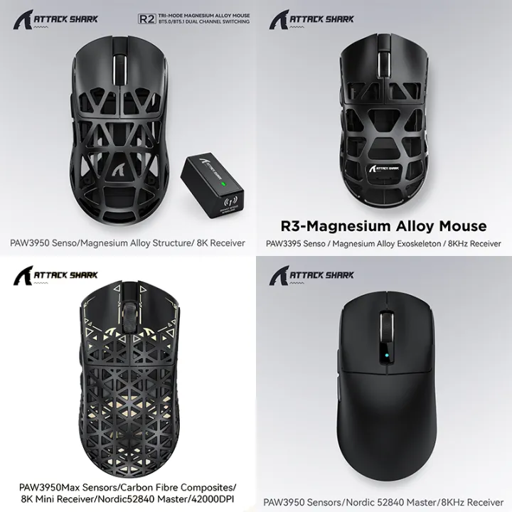 ATTACK SHARK | ATTACK SHARK R5 Ultra R2 R3 R6 Wireless Gaming Mouse PAW3950 8K Tri-Mode Bluetooth Lightweight Mouse for Professional Gamers