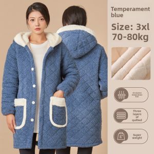 MONLEYTA | Womens Fleece Lined Thickened Cotton Coral Apron Waterproof Winter Gown Special Design Korean Style Warmth Fashionable