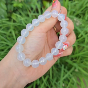 Q2156 Vòng Ngọc Agate Trắng 10li chất bóng đẹp loại này đeo bền cực cho Kim và Thuỷ - Phong Thuỷ TUDO P
