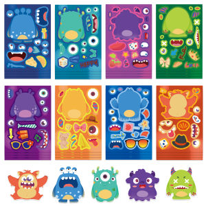 8/16/24Pcs Little Monsters ปริศนาสติกเกอร์ Make a Face การ์ตูนของเล่นสําหรับ DIY โทรศัพท์แล็ปท็อปสเก็ตบอร์ด Graffiti Decals
