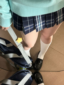 Original Intense Blue Gingham JK Skirt A-Line Mini Skirt Womens Pleated Skirt Commute Style mid Waist Novelty Polyester