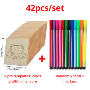 42pcs Wooden DIY Drawing Template Templates With Markes Childrens Drawing Template Drawing Tool Set