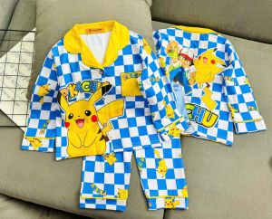 12-45kg A708 Bộ pijama bé trai tay dài quần dài thun lạnh in họa tiết hoạt hình đẹp