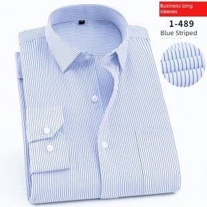 plus Size Mens Business Casual Striped Long Sleeve Shirt Autumn Loose Fit Workwear Shirt Button Detail Color Woven Fabric