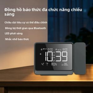 Đồng Hồ Báo Thức Chiếu Hình Bluetooth Với Hai Bộ Hẹn Giờ Hiển Thị Nhiệt Độ Đèn Ngủ LED Sạc USB Kiểu Dáng Hiện Đại Hình Vuông