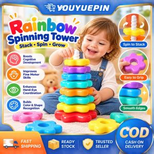 YOUYUEPIN Rainbow Spinning Tower Baby Stacking Toy Montessori Educational Puzzle For Cognitive Development Fine Motor Skills Hand Eye Coordination Kids Gift 5 8 9 Layers