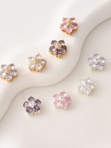 14K Gilded Inlaid Zircon Five Petal Flower Single Row Four-Way Spacer Beads Handmade DIY Pearl Bracelet Double Row Silver Multi-Way