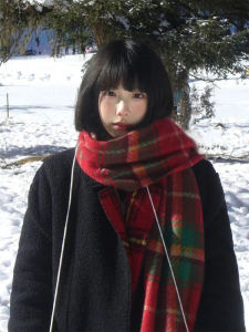 Red Plaid Scarf Womens Winter Christmas Cashmere Simulation Warm Mountain Peak Couple New Year Scarf Mens Long Rectangle