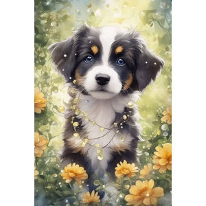 5D DIY Full Square Or Round Drill Diamond Painting Kit Flower Dog Cute Pet With Floral Crown For Adults Home Wall Decor Gift