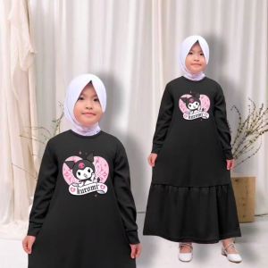 Baju Gamis Anak Perempuan Terlaris Pakaian Fashion Muslim Terbaru Motif Kuromi Viral Usia 3-12 Tahun