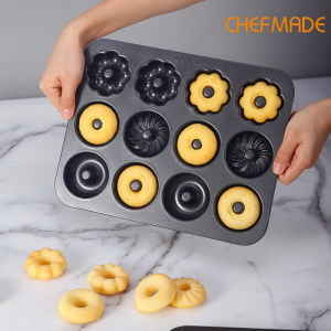 CHEFMADE 12 Cup Non-Stick Donut Pan 3 Pattern Non-stick Pumpkin Doughnut Cake Mold WK9223/WK9869