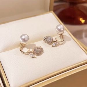 A.one Tulip Flower Pearl Earrings Advanced Sense Elegant Temperament Exquisite Earrings
