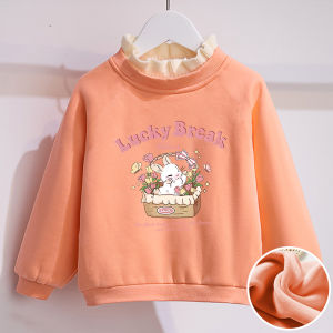 Thickened Fleece Hoodie for Girls Childrens Clothing Autumn Winter Warm Fashionable Ruffle Collar mid to Large Children