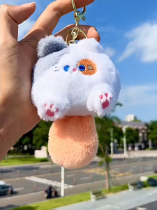 พวงกุญแจแมวตุ๊กตานุ่ม 7.5x11 ซม. พวงกุญแจตุ๊กตาสัตว์ขนยาวสําหรับ ของขวัญการ์ตูนน่ารักพร้