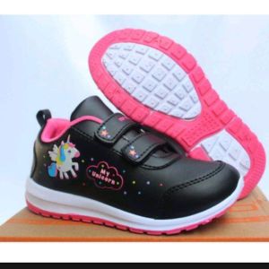 Sepatu Sekolah Anak Perempuan Mnicorn Hitam Pink Sepatu Ando Minicorn