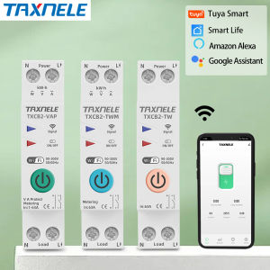 TAXNELE Tuya WiFi Smart Circuit Breaker MCB 1P+N 63A Timer Power Energy kWh Voltage Current Meter Protector Voice Remote Control Switch