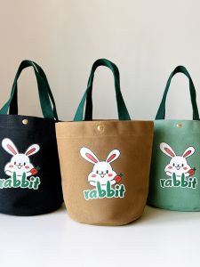 Canvas Bucket Bag Womens Handbag Lunch Box Bag Mommy Bag Handheld Small Bag Fashionable Canvas Tote Bag Soft Casual Style