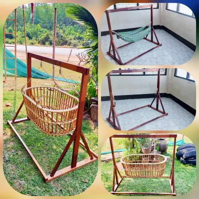 เปลเด็ก เปลไม้โบราณ โครงเปล ที่นอนเด็ก เปลนอนเด็กแบบไม้ ขนาดกว้าง140×สูง120×ฐาน70 ซ.ม.