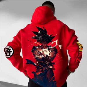 Dragon Ball 2025 Autumn and Winter Mens Hoodie Goku Printed Red Loose Hoodie Casual Streetwear Anime Fan Gift Versatile Top
