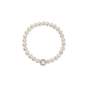 925 Sterling Silver Freshwater Pearl Crystal Charm Bracelet 6.3-7.3mm