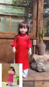 Sét Áo Dài Tết Cho Bé Gái Áo Gấm + Quần Lụa Bờm Băng Đô Mấn Cài Tóc Cho Bé Gái Mặc Áo Dài DA03 - BEEKIDS