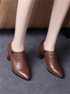 SHIPAILUO | รองเท้าส้นสูงหนังแท้หัวแหลมแบบสวมสบายสำหรับผู้หญิงในฤดูใบไม้ผลิและฤดูใบไม้ร่วง ส้นสูงปานกลาง รองเท้าส้นเดี่ยวแบบสวมสบาย