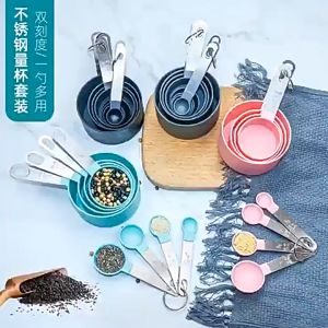 8pcs Measuring Cups 4 Stainless Steel Nesting Measuring Cups & 4 Mini Measuring Spoons Kitchen Cooking Tools