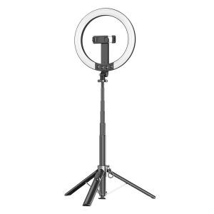 P61Q Mobile Phone Live Streaming Fill Light Selfie Stick 10-inch Portable Beauty Ring Light Stand Alloy Anti-shake Tripod for Outdoor Use