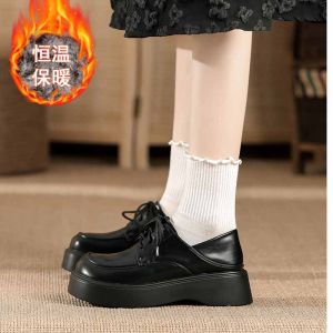 Giày Da Nữ Supermus Đế Dày Và Lớp Lót Lông Cừu Mới Mũi Tròn Cho Nữ Có Dây Đeo Giày Thường Phong Cách Anh Quốc