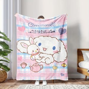 Sanrio | 1 Pink Blue Cinnamoroll Flannel Blanket 2D Single Print Cute Soft Fluffy Warm Breathable Durable Couch Bed Home Decor Daily Use