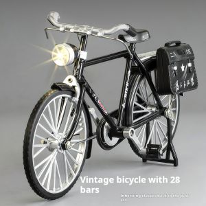 1:10 Scale Retro Alloy Diecast Bicycle Premium Model Finger Mountain Bike With Light Toy Kid Gift Decoration Ornament