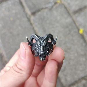 2023 New Design Vintage Stainless Steel Gothic Devil Demon Skull Ring for Men Hip Hop Fashion Punk Jewelry