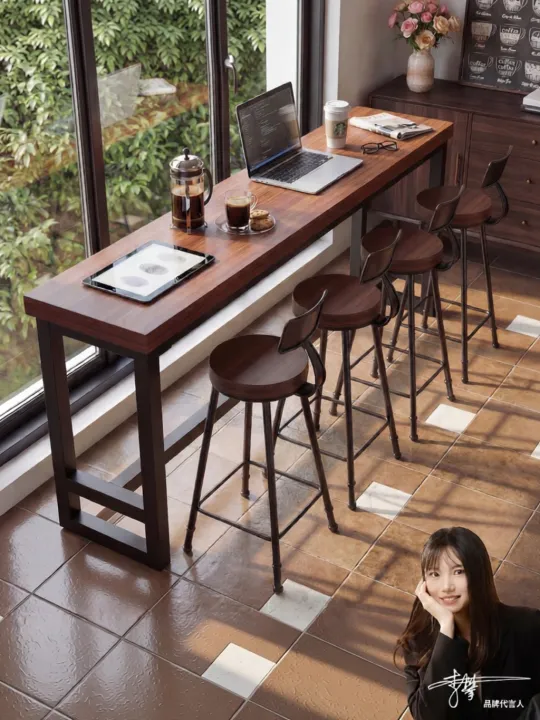 Luxurious High-end Wooden Bar Table Narrow Wall-mounted Tall Table