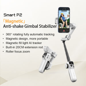 AOCHUAN Smart P2 3-Axis Gimbal Stabilizer Magnetic Phone Holder Built-in Fill Light and 20CM Extension Rod for iPhone & Android