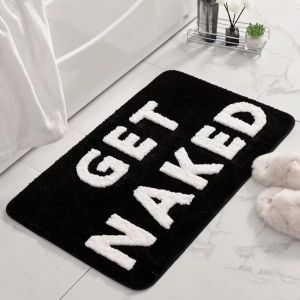 VIKAMA Funny Bath Mat Rainbow Stripes Get Naked Lettering Non Slip Absorbent Bathroom Rug Toilet Floor Mat Welcome Decor