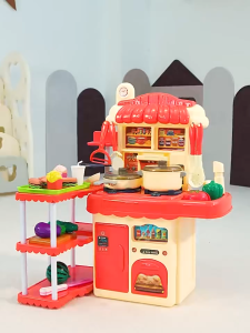 Kids Cooking Playset Big Kitchen Table Water Tap Sink Dish Rack Vegetable Fruit Toy Masak Perempuan