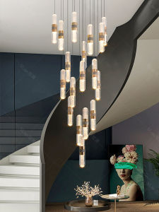 Modern Minimalist Crystal Chandelier Stairwell Lighting for Double-Story House Villa Loft Apartment Stainless Steel Suspension Lamp