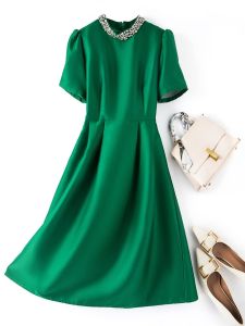 plus Size Elegant Beaded Dress Women Summer Plump Sister High Society Lady Black Dress Glitzy Ball Gown Slimming Waist Design