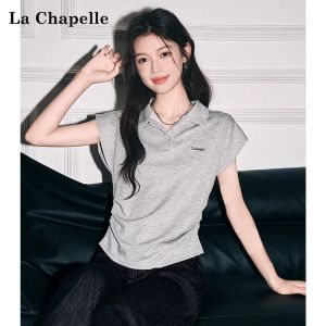 La Chapelle | Áo Polo Trắng Thêu Phong Cách Hàn Quốc Tay Ngắn Ôm Sát
