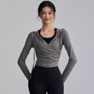 FITNESSGIRL | Hooded Yoga Running Pilates Workout Long Sleeve Tight Waist Slimming Sportswear