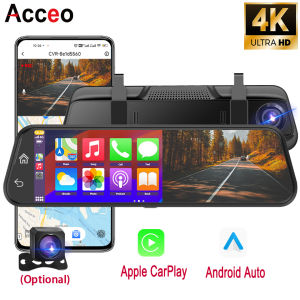 4K Mirror Dash Cam Android Auto 5G WiFi Support GPS 1080P Rear Camera Night Vision Loop Recording 24H Parking Monitor