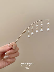 พู่มุก Bellhairpin โลหะผสมสไตล์จีนแบบดั้งเดิมอุปกรณ์เสริมผม เรียบหรู สด ดีไซน์ ฤดูร้อน 2024