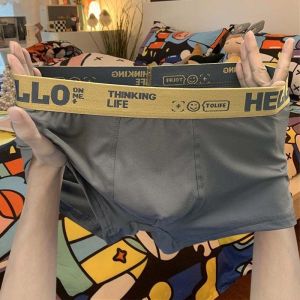 Fashionable Sporty Boxer Shorts for Men Youthful Flat-Cut Briefs Trendy Innerwear Shorts Modale Material Mid-Waist Design