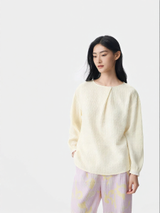 Purcotton | Air Wrinkle Gauze Cotton Ladies Sleepwear Long Sleeve