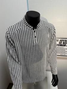 Mens Fishbone Pattern Henry Collar Long Sleeve Polo Shirt Heavyweight Stand Collar American Style Top Fashion Trend Brand